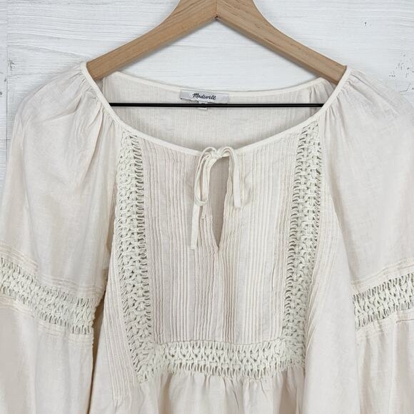 Madewell Peasant Top XS Ivory Linen-Blend Pintuck Boho Bubble Sleeves Babydoll - Picture 4 of 15